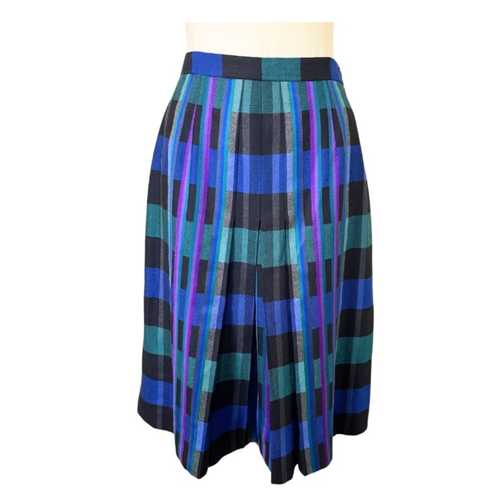 Vintage Skirt - 1950’s Gor-Ray Blue-Black Pleated Wool Skirt Modern Size 6